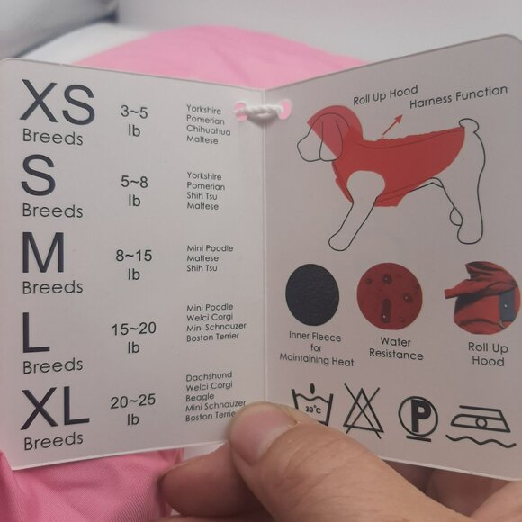 Gooby Wind Parka Pink Large small Dog Jacket  Fleece Lining Roll-Up Hood - Picture 3 of 6